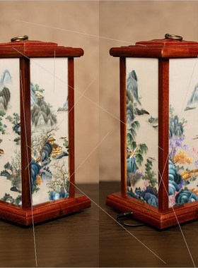 苏绣摆件中式家居装饰灯手工双面绣四角宫灯摆台国风刺绣工艺礼品