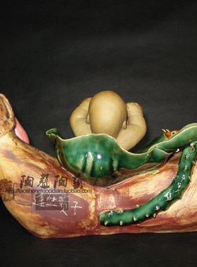 莲藕连生贵子陶瓷工艺石湾公仔喜庆家居结婚求子摆件礼品实拍