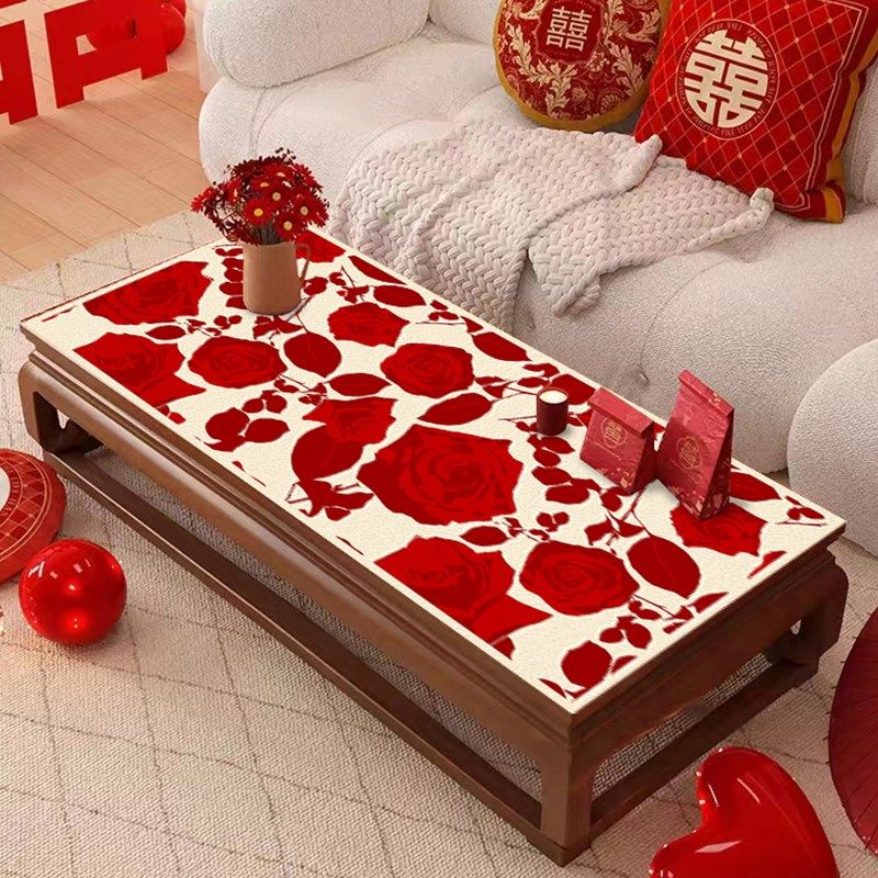 喜庆茶几结婚桌布红色订婚摆台装饰桌垫婚房布置喜字餐桌点事柜垫,淘宝优惠券,粉丝福利购,淘宝优惠卷