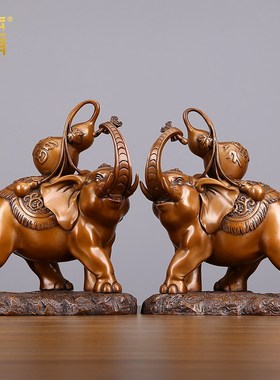 紫铜大象摆件一对葫芦对象中式家居办公室装饰品公司开业乔迁礼品