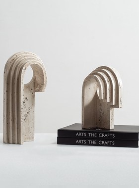 极简侘寂风仿洞石几何拱门摆件样板房家居客厅电视柜书房书柜装饰