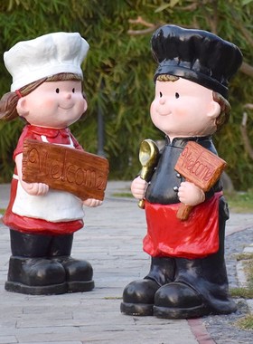 卡通黑板厨师雕塑饭店装饰酒店餐厅咖啡厅商场迎宾摆件人物欢迎牌