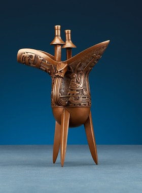 铜欣祥 紫铜爵杯紫铜凤爵杯 手工桌面摆件 仿古礼品 摆设