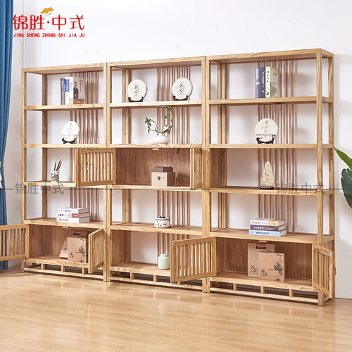 茶叶店展示柜陈列柜实木榆木带灯茶具博古架普洱茶饼架货架展示架 - 图1