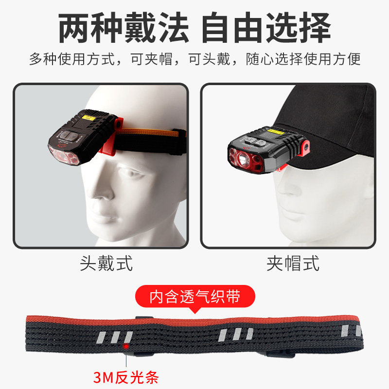 头灯钓鱼专用夜钓感应帽夹灯强光充电超亮LED夹帽灯头戴式帽檐灯,淘宝优惠券,粉丝福利购,淘宝优惠卷