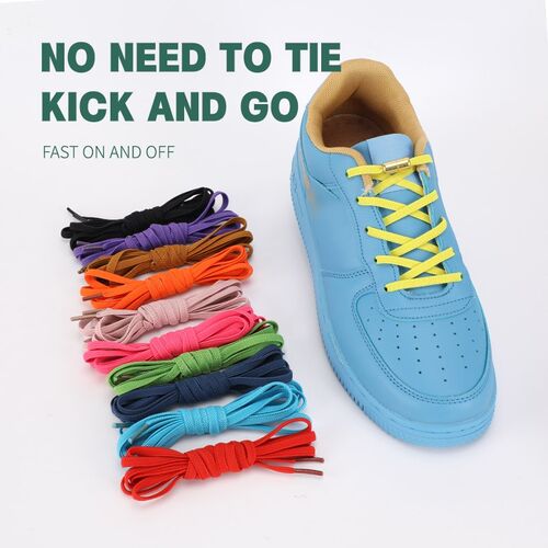 1Pair Elastic Flat Shoelaces No Tie Shoe laces Metal Lock Cr - 图0