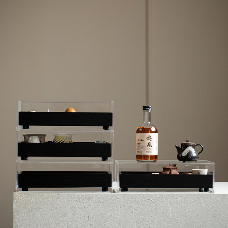 Solid wood multi-layer tea set stationery jewelry storage display cabinet