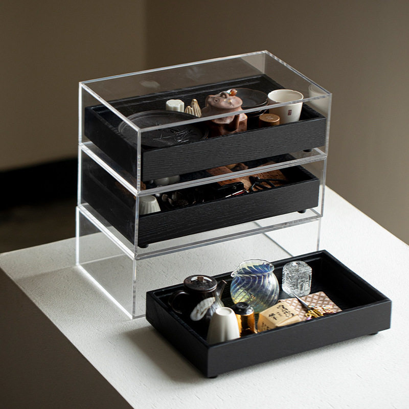 Solid wood multi-layer tea set stationery jewelry storage display cabinet