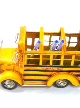 意礼品复古铁艺街美纸国头校车巴士模型抽盒家居软装摆件装246438