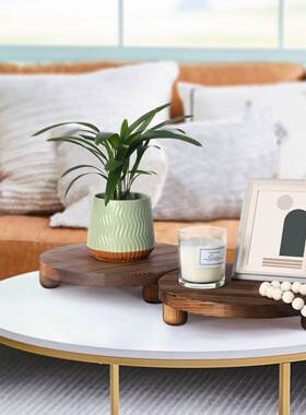 创意圆形盆底花座室内薰香蜡烛摆展示架木质托盘植盆栽置物件物凳