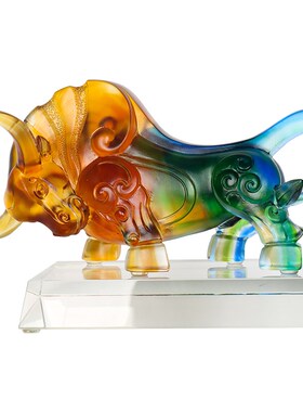 铁圈礼业琉璃牛气冲天牛工艺品摆件领导客厅办公室桌面吉祥物装饰