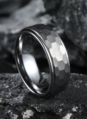 New 8MM Mens Silver Color Stainless Steel Ring Hammered Hot
