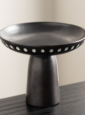 侘寂风陶瓷果盘餐桌高脚托盘法式中古茶桌样板房客厅软装饰品摆件