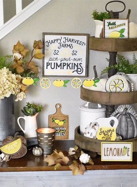 柠檬风格 分层托盘迷你乡村农场装饰品夏季毕业典礼的木质工艺品