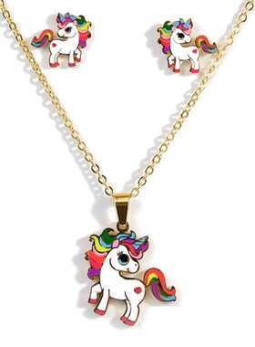 2023Cartoon Cute Pink Horse Unicorn Design Enamel Stainless