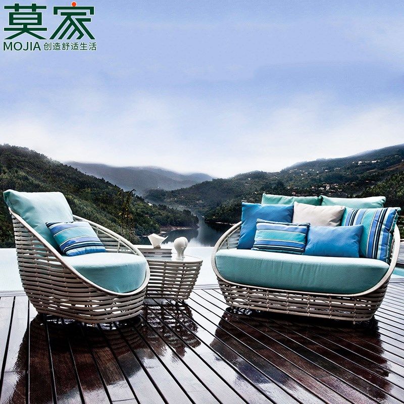 莫家创意北欧藤艺沙发椅阳光房别墅庭院休闲户外沙滩泳池编藤沙发,淘宝优惠券,粉丝福利购,淘宝优惠卷