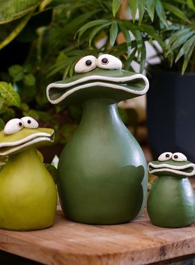 可爱大嘴青蛙桌面小摆件假山盆景花园庭院微景观田园家居软装饰品