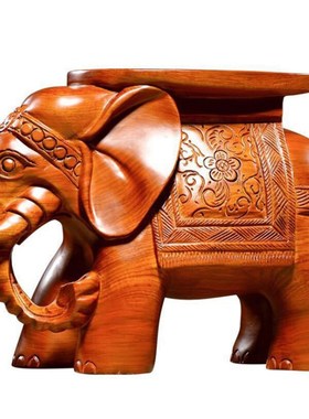 实木雕大象摆件一对木质换鞋凳落地玄关家居客厅乔迁新居礼品