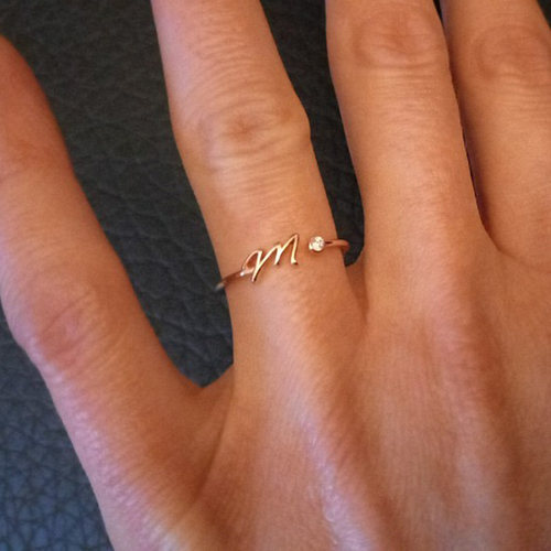 A-Z Initial Rings for Women Open Adjustable Stainless Steel - 图0