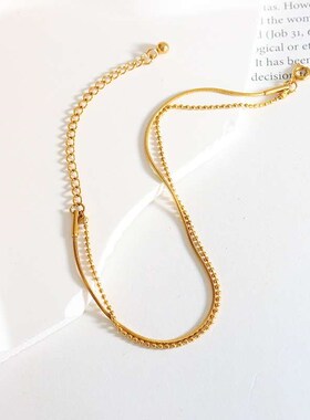 Ins Minimalist Brlet Double-layer Flat Snake Chain Rice Bead
