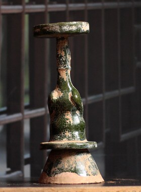 陶瓷灯座汉绿釉灯台摆件仿古陶瓷中式家居装饰收藏艺术品一道釉