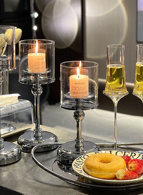 复古烛台香薰蜡烛家用烛光晚餐道具浪漫蜡烛台座餐桌装饰品摆件