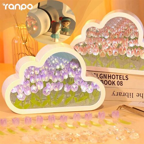 Creative Clouds Tulip Lamps LED Night Light Mirror Table Lam - 图0
