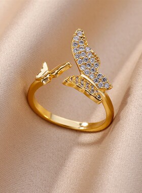 Stainless Steel Butterfly Ring For Women Open Cubic