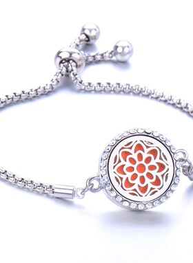 送女朋友镶钻钛钢镂空香薰可打开精油手链欧美可调大小香水手镯潮