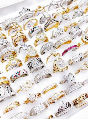 10Pcs/Lot rendy Luxury Stainless Steel Zircon Crystal Rings