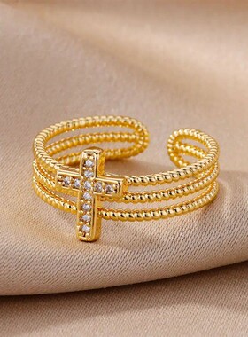 New in Zircon Cross Rings For Women Adjustable Stainless Ste