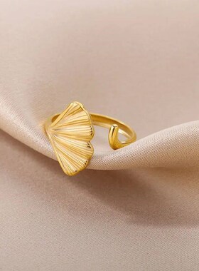 Vintage Ginkgo Leaf Rings For Women Stainless Steel Adjustab