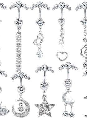 1PC New Moon Star CZ Belly Button Rings Heart Belly Piercing