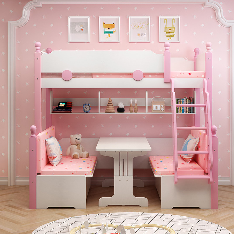 实木儿童上下床梯柜滑梯床双层床子母床上床下桌高低床带升降书桌,淘宝优惠券,粉丝福利购,淘宝优惠卷