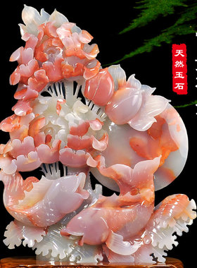 玉石年年有余摆件中式家居客厅玄关招财鱼电视酒柜装饰乔迁送礼品