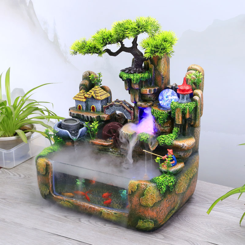 假山招财鱼缸造景客厅家用中小型水族箱循环流水桌面创意小金鱼缸,淘宝优惠券,粉丝福利购,淘宝优惠卷