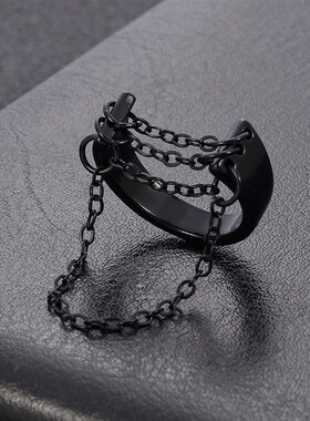 Punk Fashion Black Silver Color Chain Rings Open Adjustable