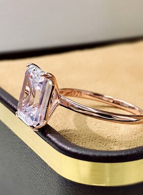 Fashion Pure Silver Ring Inlay Emerald Cut 8X10mm Rectangle