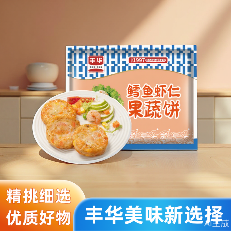 丰华速冻鳕鱼虾仁果蔬饼儿童营养早餐空气炸锅半成品低脂好吃