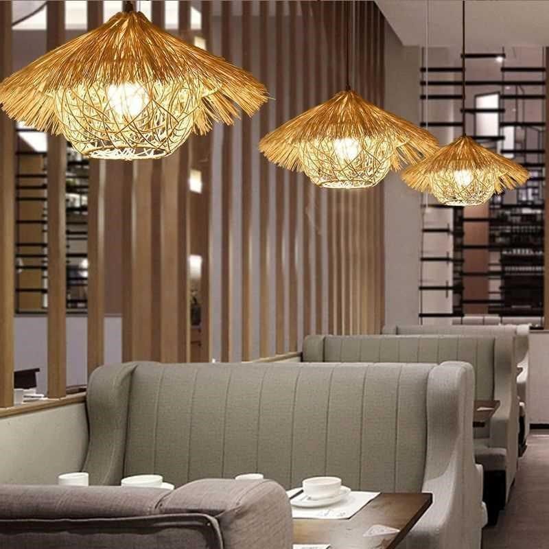 新中式竹艺竹编藤艺藤编店铺农家乐茶室饭店民宿餐厅复古草帽吊灯,淘宝优惠券,粉丝福利购,淘宝优惠卷