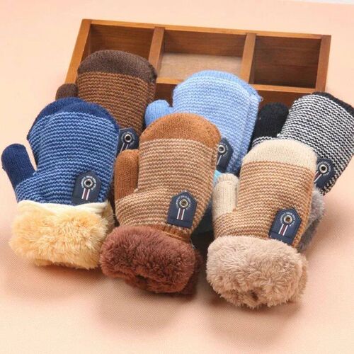0-3 Years Baby Boys Girls Winter Knitted Gloves Warm Rope Fu - 图0