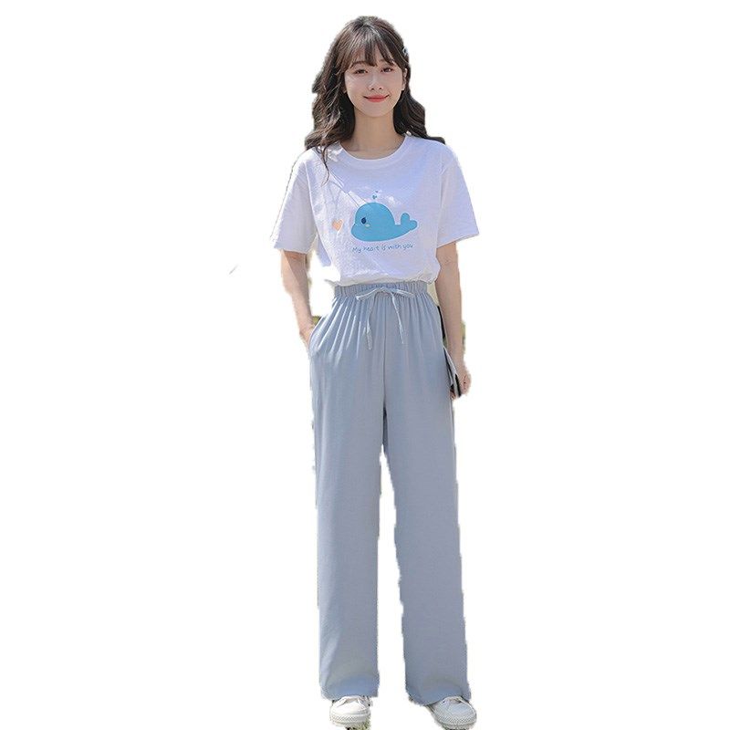 少女夏装新款初中高中学生宽松可爱短袖T恤垂感清凉阔腿裤套装女,淘宝优惠券,粉丝福利购,淘宝优惠卷