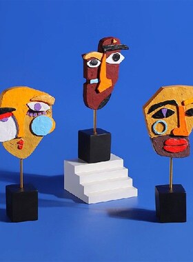 酒柜装饰摆设抽象人脸艺术摆件装饰创意欧式风树脂工艺品创意客厅