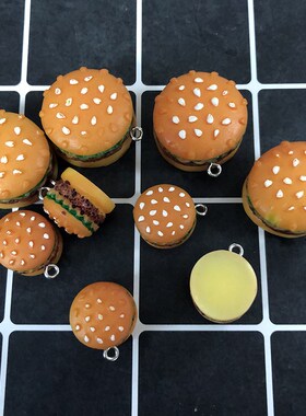 10pcs/pack Mix Big Small 3D Hamburger Resin Charms Simulatio