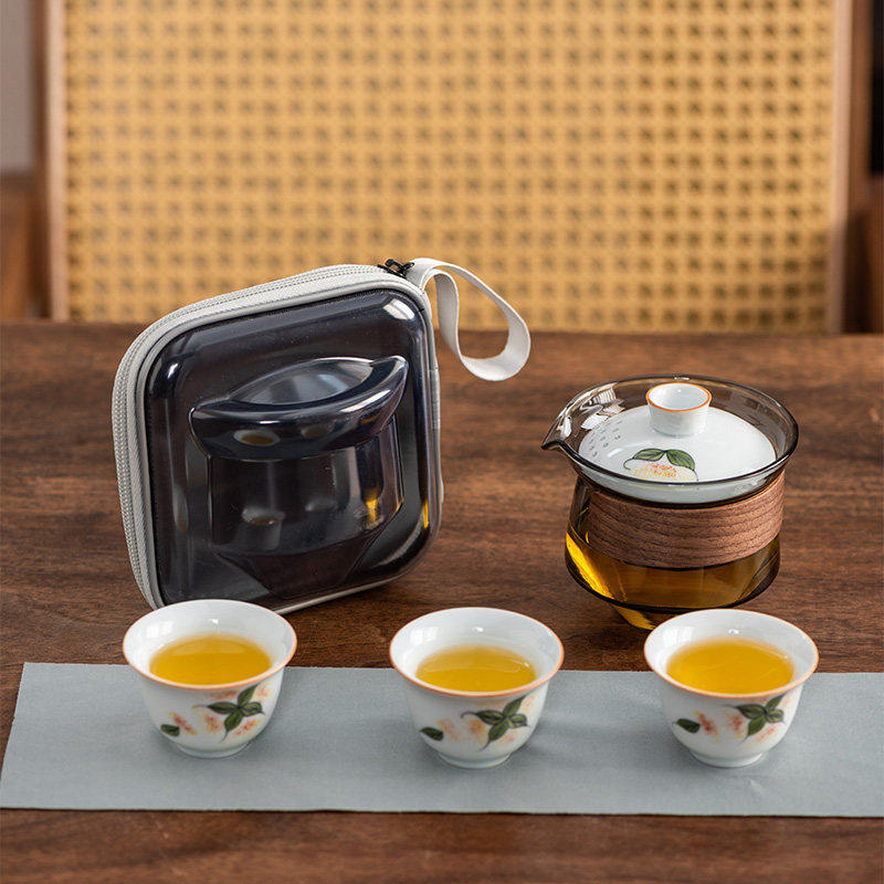 玻璃旅行茶具便携式快客杯个人专用随身包套装户外功夫茶杯泡茶壶,淘宝优惠券,粉丝福利购,淘宝优惠卷