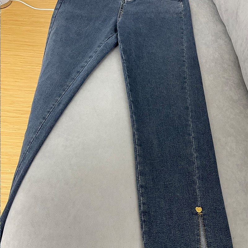 蓝色大码牛仔裤女2023春季新款胖妹妹梨型身材显瘦分叉直筒烟管裤,淘宝优惠券,粉丝福利购,淘宝优惠卷