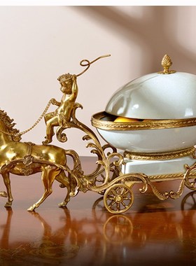 欧式美式客厅玄关创意马拉车高端奢华陶瓷配铜果盘首饰收纳盒摆件