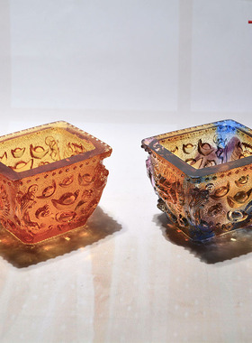 琉璃工艺品桌面门口玄关钥匙收纳盒中式创意水晶聚宝盆办公室摆件