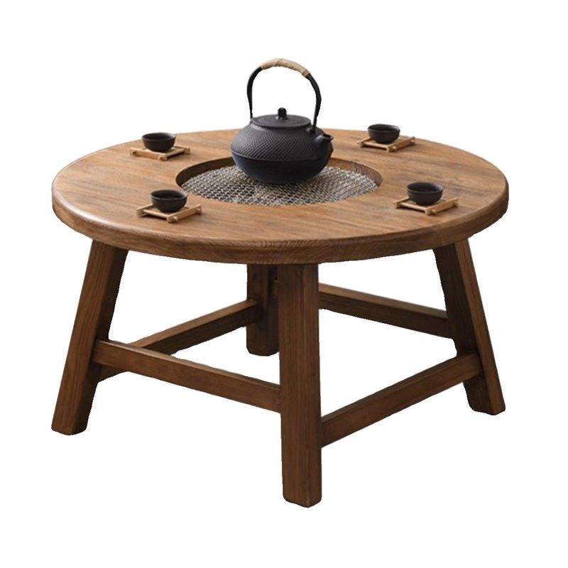 围炉煮茶桌实木小圆桌老榆木复古原木阳台茶桌室内围炉烧烤火锅桌,淘宝优惠券,粉丝福利购,淘宝优惠卷