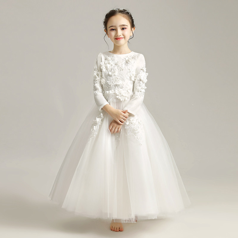 儿童礼服公主裙长袖加绒婚纱小花童结婚礼裙主持人钢琴演出服高端,淘宝优惠券,粉丝福利购,淘宝优惠卷